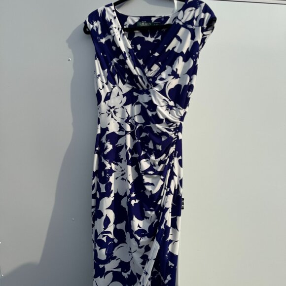 Lauren Ralph Lauren Navy Floral Ruched Dress - Size US 6 / FR 38 / IT 42 - Picture 1 of 3